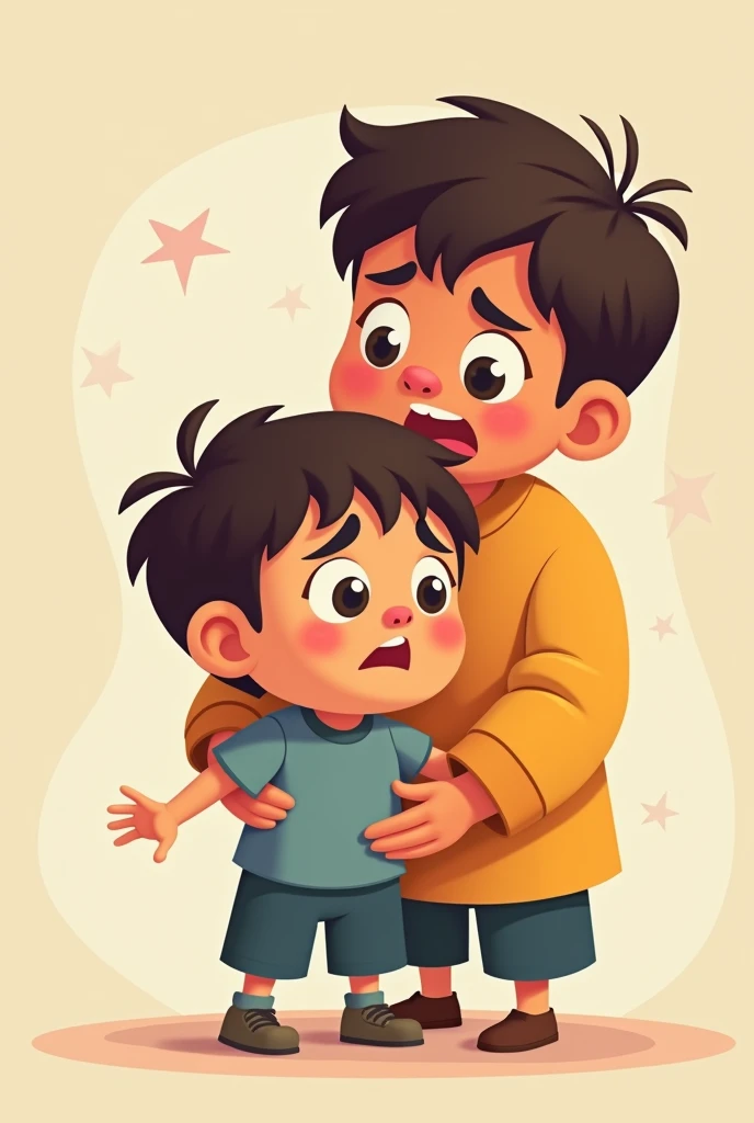 Make a cartoon image of a child in danger and an adult protecting him for children