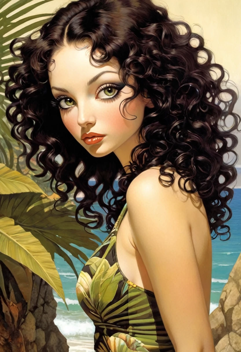 (photorealistic:1.9), (realistic photographic style:1.9), (hyperrealistic), (complexity). Amazing photorealistic portrait of beautiful woman, long black hair, curly hair, olive eyes, bored, spectacular tropical beach in background, dynamic pose, sexy, perfect ass, bikini outfit (masterpiece:1.3), (best quality:1.3), (very aesthetic :1.3), (absurdities:1.3), (detailed background),newest,AI generated, (realistic:1.9), [[(ultra high detail:1.1), (sharp focus:1.1), (refined edges:1.1 ), (high definition clarity: 1.1), (precise details: 1.2), (rich texture): 0.3], (sharp details), (plus micro details, plus small details: 1.3)] , ((high definition eyes: 1.2), (realistic eyelashes: 1.2), (soft eye shading), (precisely defined iris: 1.1), precise details, precise micro detailed eyes), (follow LoRas: 1.3 ), (follow the instructions: 1.2), realistic, absurd, Woman, black hair, curly hair, long hair, olive eyes, thin waist, light skin, style of Kaffe Fassett, style of Stephen Mackey, art inspired by Bill Sienkiewicz and Dave McKean
