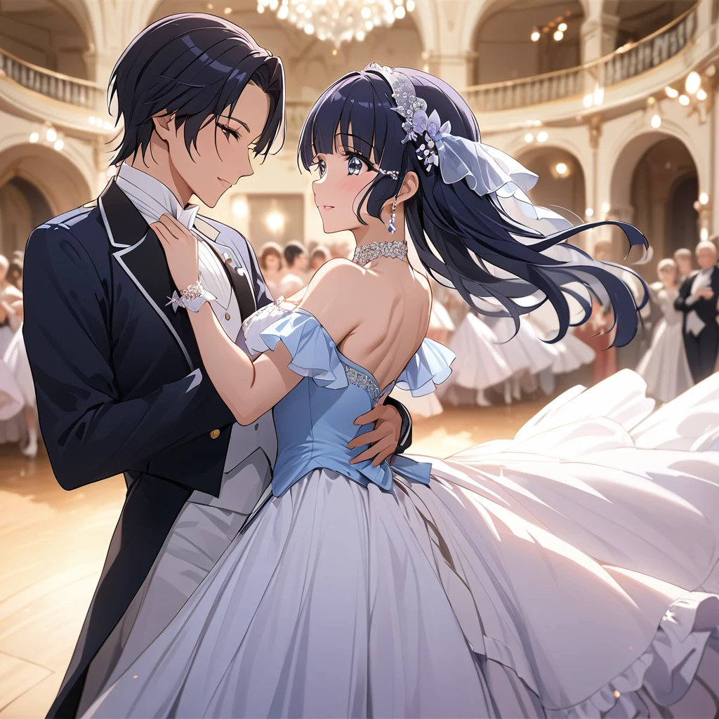 ((Highest quality)), ((masterpiece)), (detailed), (Perfect Face)、The woman is Reika Aoki with semi-long hair、A woman is dancing the waltz gracefully in a waltz costume in Vienna