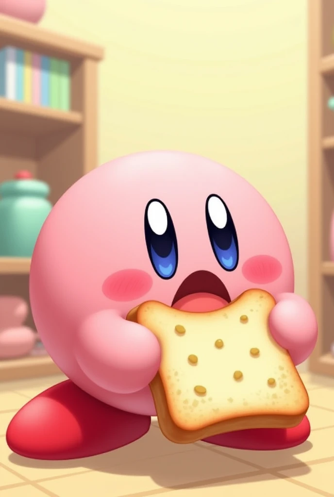 Kirby eating a bread