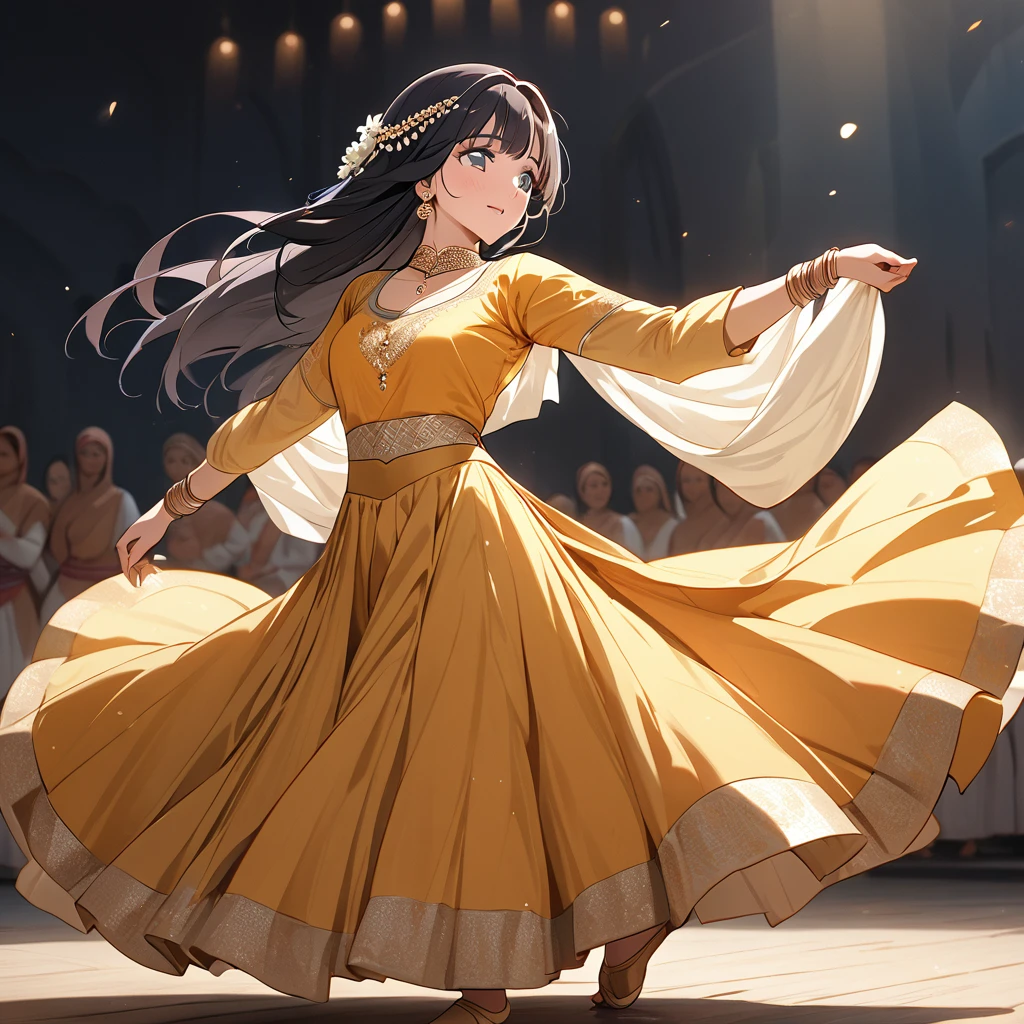 ((Highest quality)), ((masterpiece)), (detailed), （Perfect Face）、The woman is Reika Aoki with semi-long hair、A woman is dancing Kathak dance in a Kathak costume in India