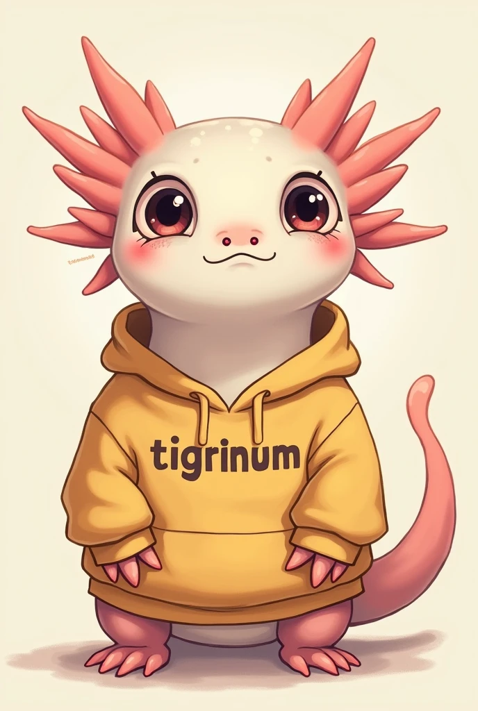I want an axolotl with a sweatshirt that says TIGRINUM