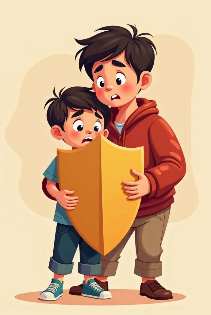 Make a cartoon image of a child in danger and an adult protecting him for children