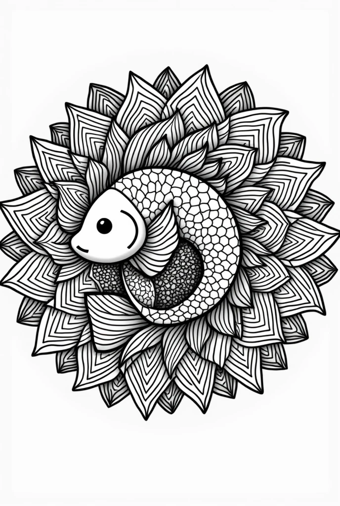 Black and white fish mandala for coloring