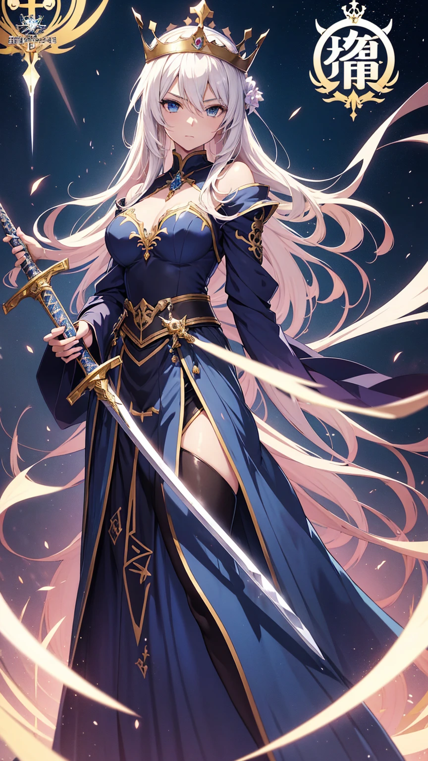 1 beautiful woman with crown Holding a sword, Anime inspired by Le Chevalier, Pixiv, Fantasy art, Artoria Pendragon, destiny grand order, destiny/Stay Night, Holding a sword, anime style like destiny/Stay Night, Epic light novel cover, Female protagonist, Detailed anime key art