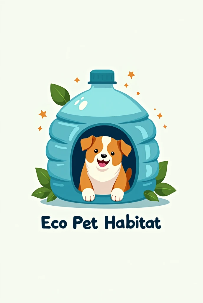 Generate a logo for a company that creates pet houses with recycled PET bottles, simple and with the company name Eco PET habitat, that is very cute and sky blue.