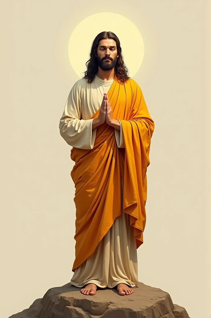 Combination of budha and jesus in safron dress standing pose