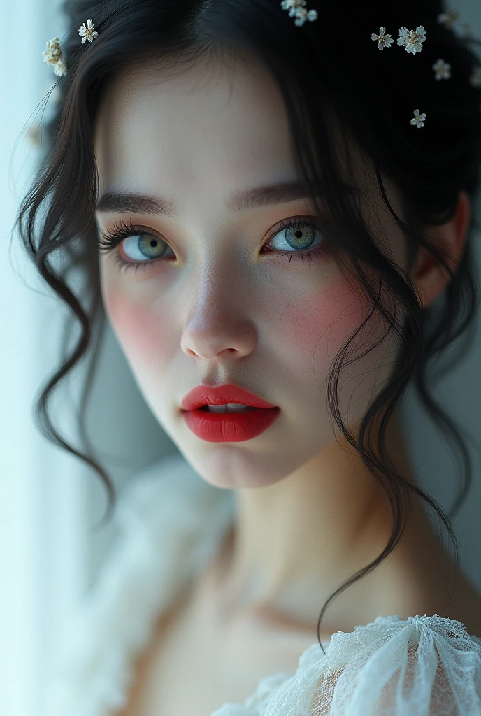 a sexual european snow white girl, full body, sensual, hyper realistic, 1girl, beautiful detailed eyes, beautiful detailed red lips like blood, her skin white as snow, white dress, extremely detailed face and body, long eyelashes, cinematic lighting, photorealistic, 8k, (best quality, 4k, 8k, highres, masterpiece:1.2), ultra-detailed, (realistic, photorealistic, photo-realistic:1.37), sharp focus, physically-based rendering, professional, hasselblad CFV 100C 100mp
