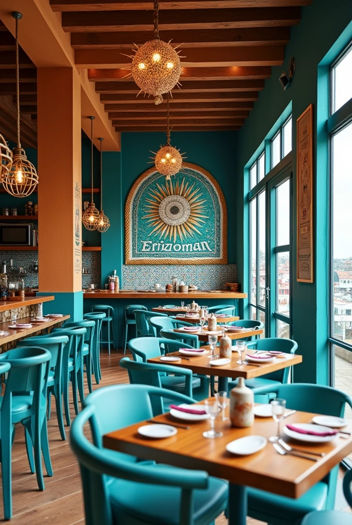 Create a cevicheria with a sea urchin base and call it cevicheria " erizomar" Logos