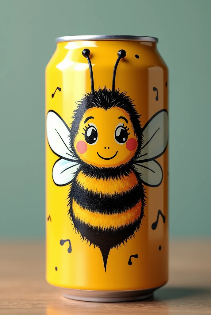 A soda can with a bee drawn on it