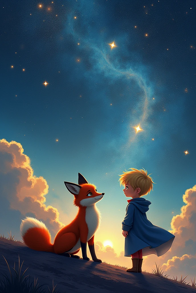 Commission N#1 and in space, with many stars and a little fox and a little prince
