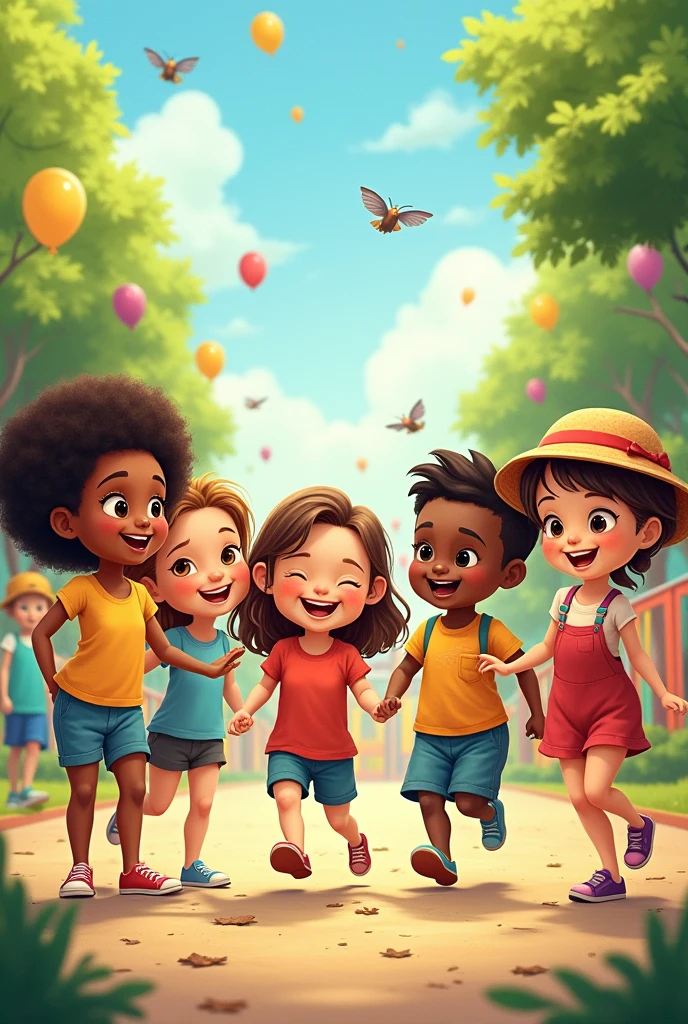Make a cartoon image of children of different nationalities playing for children