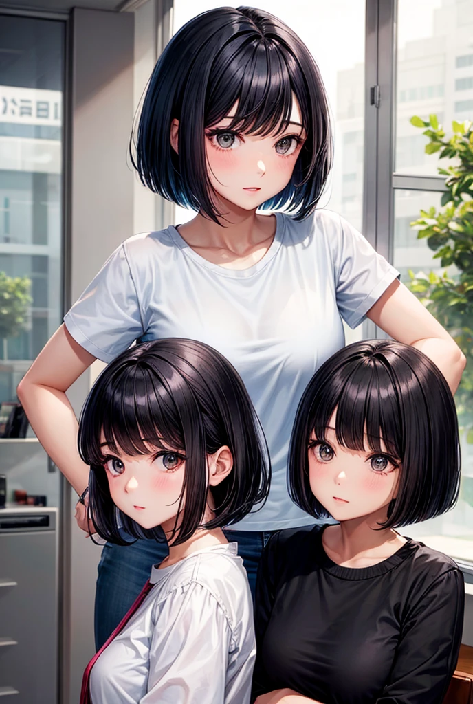 woman, first round、bangs, Black Hair、Bob Hair
