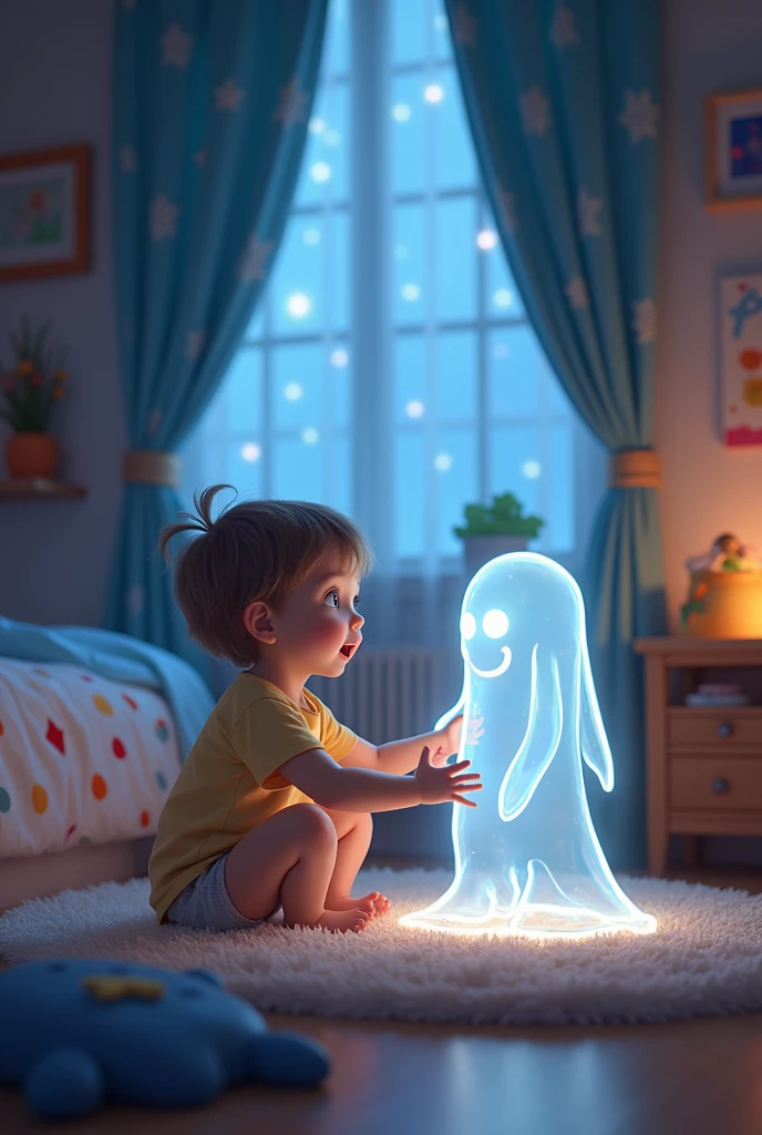 one in a 's room playing with a ghost