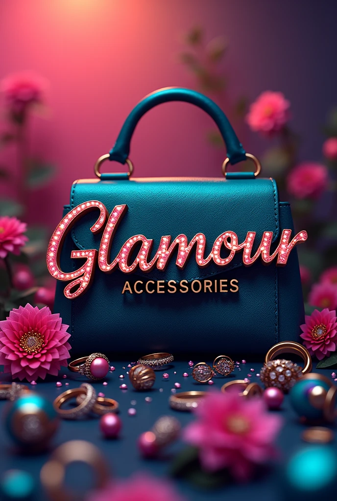 Logo with the name of Glamour Accessories that stands out and has color, Handles, rings and earrings