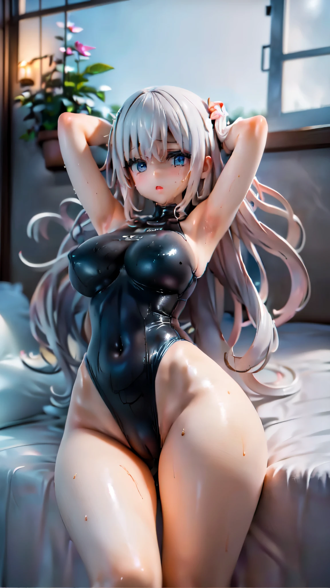 (2 girls:1.9), (2 girls hugging:1.5),(Huddle together:1.5), (Lying on a luxury bed:1.5), (Swimsuit:1.5)、(Butt:1.5), (2 girls:1.5), (Holding hands:1.5)、(crying:1.5),(masterpiece, Highest quality:1.2), (cowboy shot:1.3), (Highest quality: 1.5), ((Intensive、Close Contact:1.5)), (masterpiece: 1.5), (2.5D)、8k, Official Art, RAW Photos, (((Skin glowing with oil:1.3)))、(A lot of milk all over my body:1.5)、 (best quality:1.2), (arms up, open legs:1.3), ((Sad:1.3))、(Beautiful night view, Huge windows, Luxury bed:1.3)、Soft Light, Beautiful and slim,Lift your hips high, Elegant and sexy, ((((Wet)))),