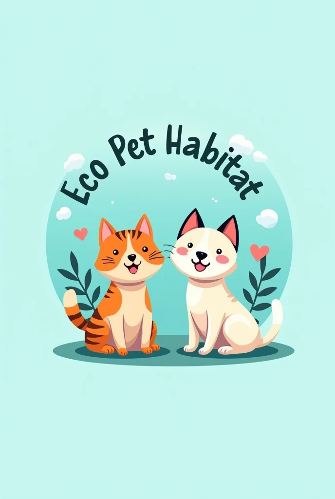 Generate a logo for a pet house creation company ( cats and dogs) with recycled PET bottles, simple and with the name of the company Eco PET habitat, which is very cute and sky blue and very tender