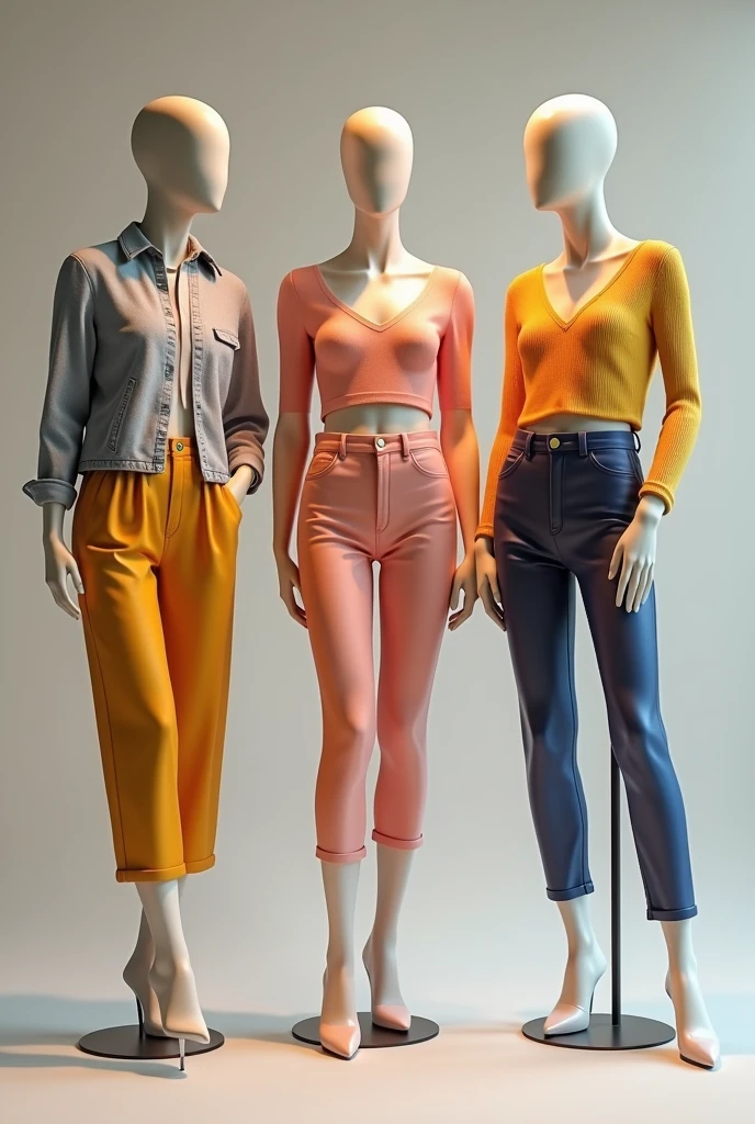 3 mannequins with youthful girls' outfits