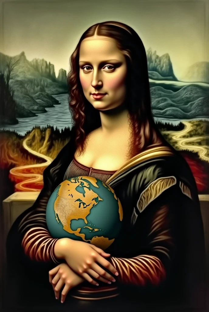 I need you to make me an image about global warming inspired by the work of the Mona Lisa