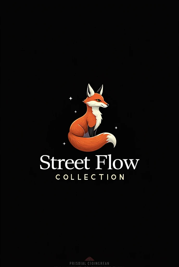 A very elegant logo with the name STREET FLOW on a black background with a fox also in an urban style and many details 