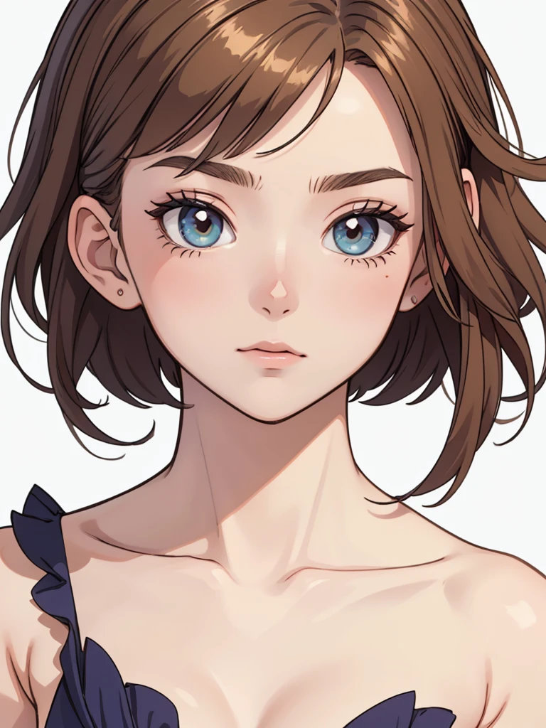 (masterpiece, best quality, ultra highres, 1 girl, solo, no background))), super detailed skin and face and eyes and finger, beautiful mermaid woman, small breasts:1.5, skinny, light brown hair, very short hair,pixie haircut, knee shot, white background, 2D anime, boyish, Various expression, Various poses,