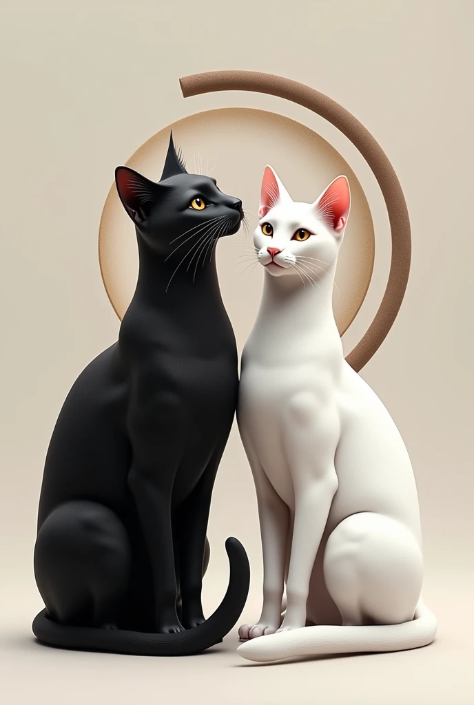 Black cat and white cat with brown logo