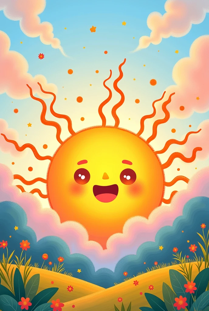 Kids style drawing of a sun rise
