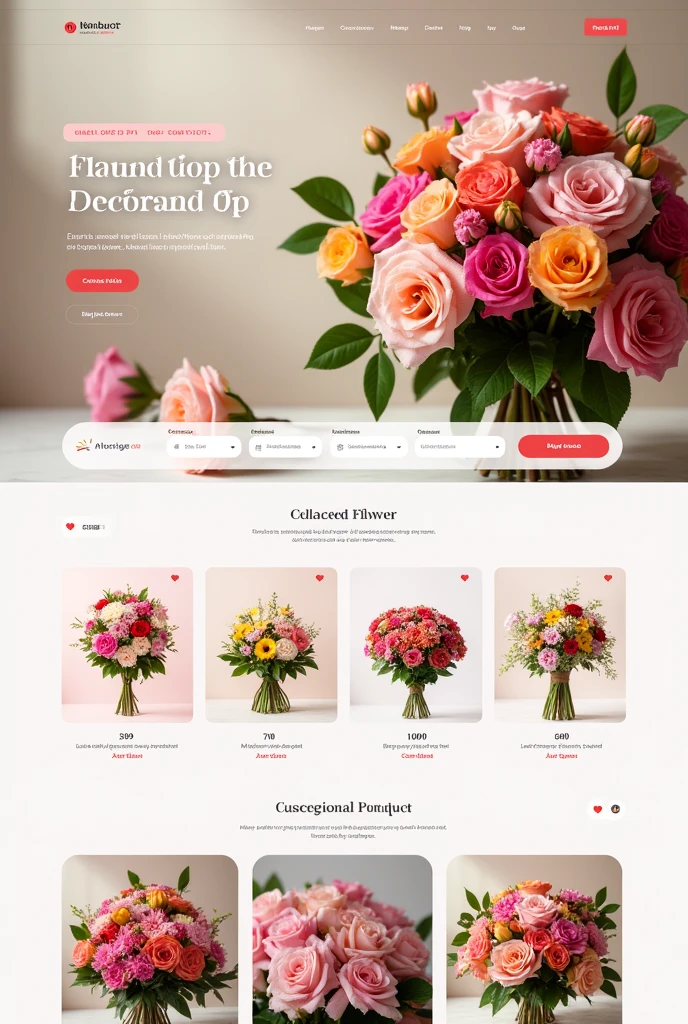 Home page for flower arrangement sales platform