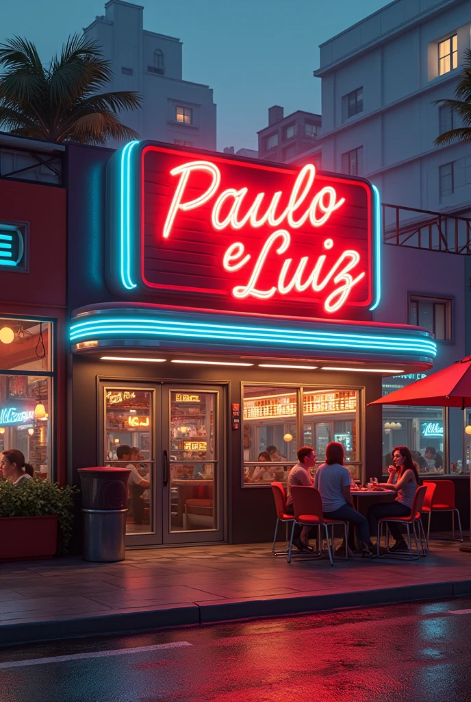 cafeteria among other establishments inspired by the American diners of the 50s facade of a city in the American interior with the paulo e luiz sign

