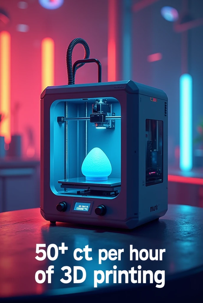 Make an image advertising the 3D printing service but with the text “50 cents per hour of 3D printing” with text