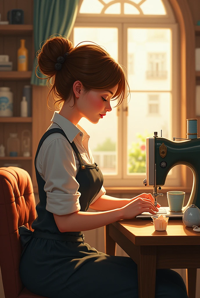 each and every day, the seamstress had many orders. in the morning, she was having tea with her friends in the town square. The afternoon, I went out to look for new fabrics and buttons. And at night, sat in front of her sewing machine, with his faithful little dog by his side, while watching TV.
