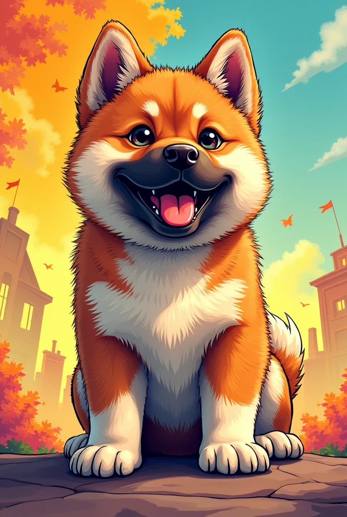 American Akita baby as a comic drawing
