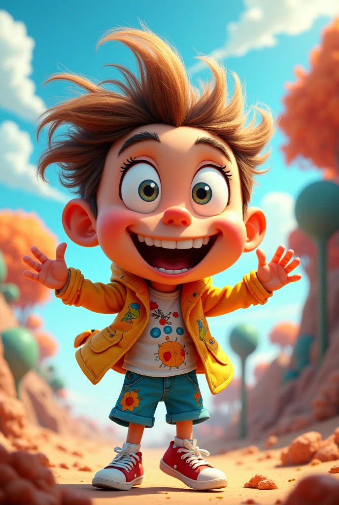 A crazy and cheerful extroverted character in cartoon format