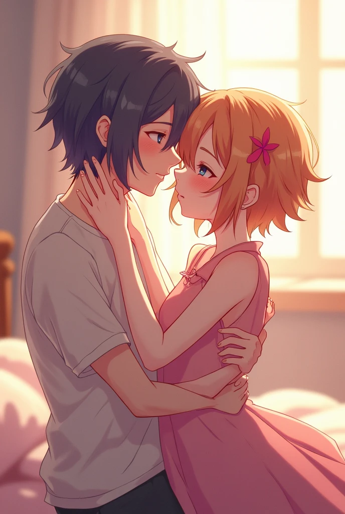 Two cute anime femboys cuddling