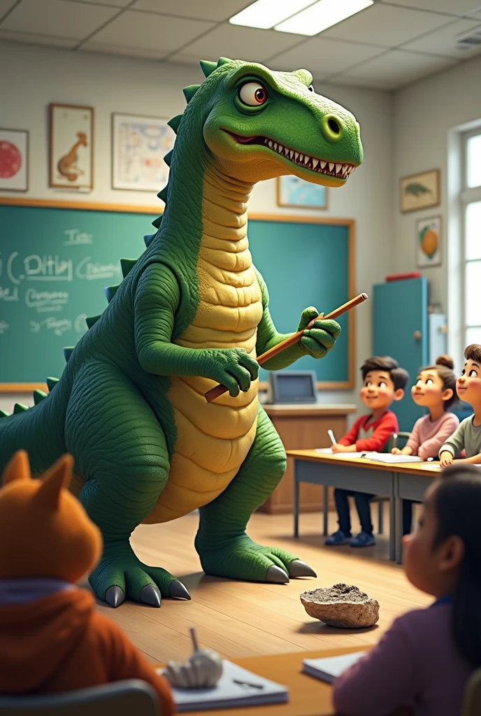 Classroom with dinosaur as the teacher