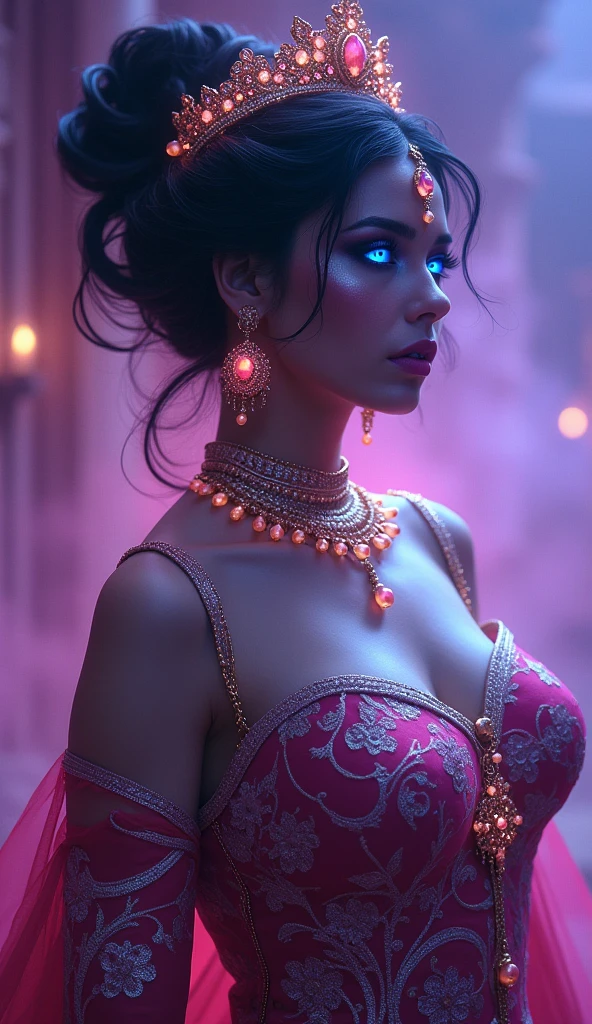 Big boobs big breasts sexy voluptuous erected swxy breast a mughal queen sexy Mughal jewelry face Sexy cyberpunk sexy anime ethereal close up sexy glowing blue eyes sexy makeup eyes sexy lips sexy nose sexy face ethereal face sexy, purple theme