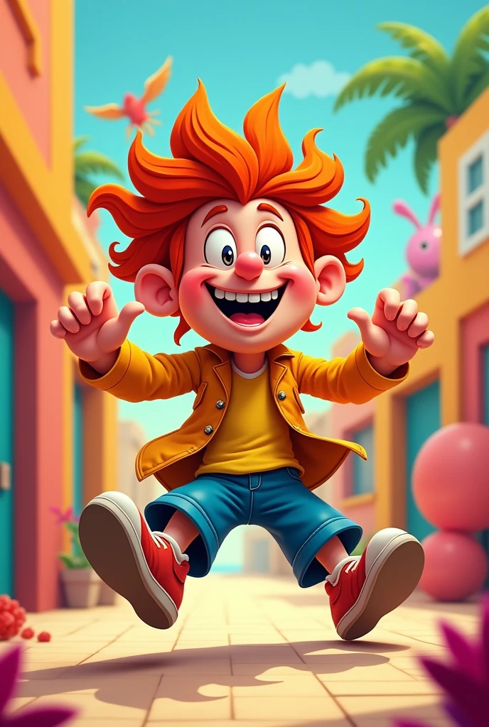 A crazy and cheerful extroverted character in 2D cartoon format