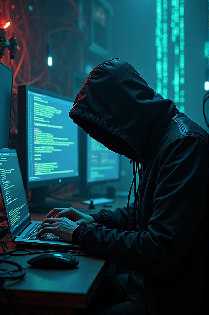 A representative image of a hacker in a hoodie, typing on a computer with multiple screens showing binary codes, or an image of a digital padlock representing cyber security.
