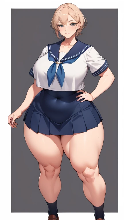 Large Breasts, Big Hips,Full Body Shot, Mature mother, Whipping the lower body, plump thighs, Ample calves, Seductive mature woman, Perfect body, Plus Size Model,high school girl,Sailor suit, The skirt is short,Mature woman wearing Sailor suit,