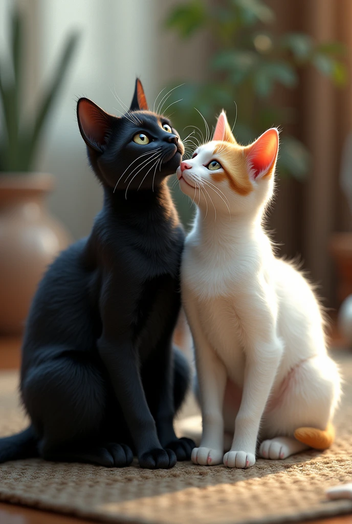 Black cat and tabby cat with white