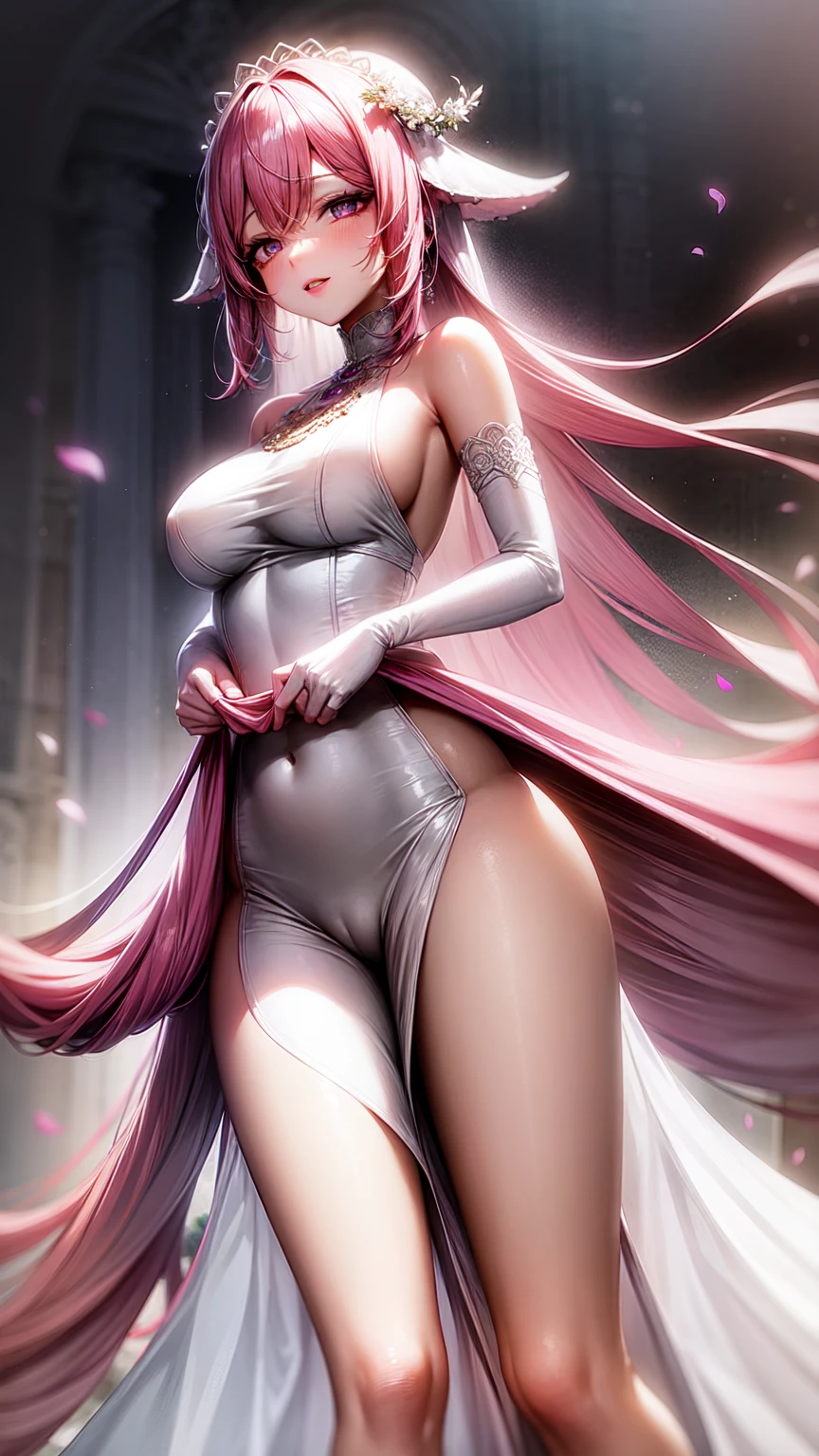purple eyes,Wedding dress,long skirt,pink hair