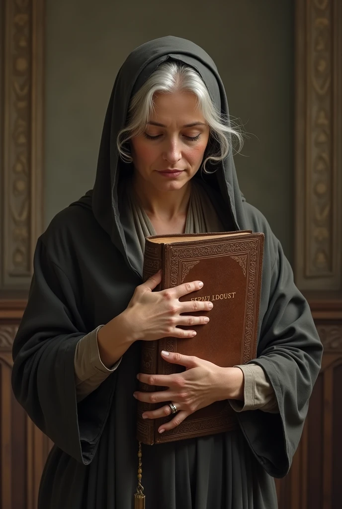 woman of the Jewish religion embracing a book