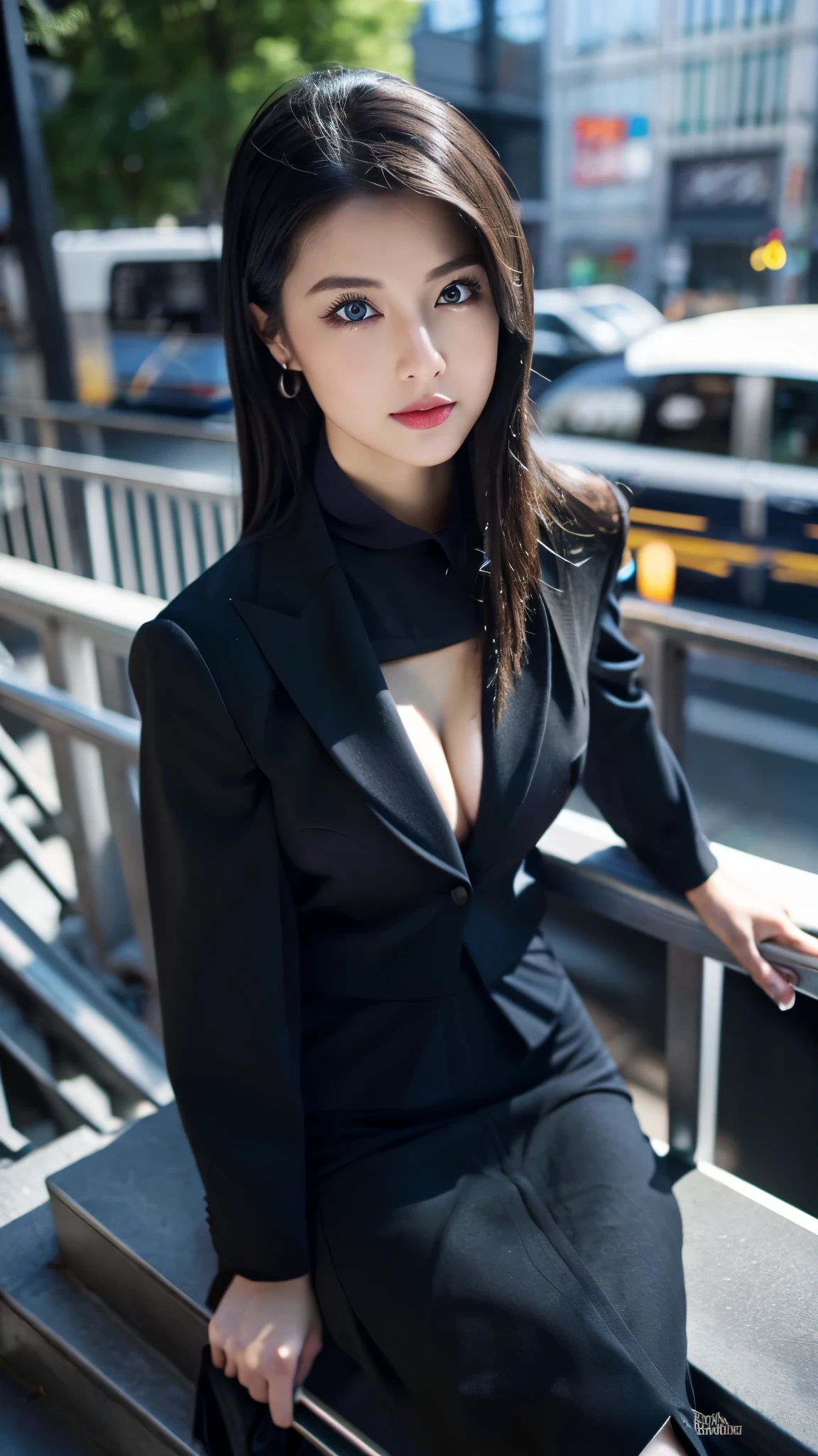 ((Yurakugai at night)), (14 year old beautiful girl:1.2), (Baby Face:1.3), (whole body), Yakuza Girl, (Slender body line), (Ample breasts:1.3), Cleavage, (Small and slender figure:1.2), (((elegant long coat))), (Chest wrapped in cloth:1.4), (High Ponytail:1.2), (Symmetrical long side bangs:1.4), (Parting the bangs:1.3), (Anatomically correct small hands:1.3), (Detailed skin texture), (Clear white skin), (Photorealistic:1.4), (Professional Lighting), (Accurate Shadows:1.3), (((Highest quality, Ultra high definition, Masterpiece)))