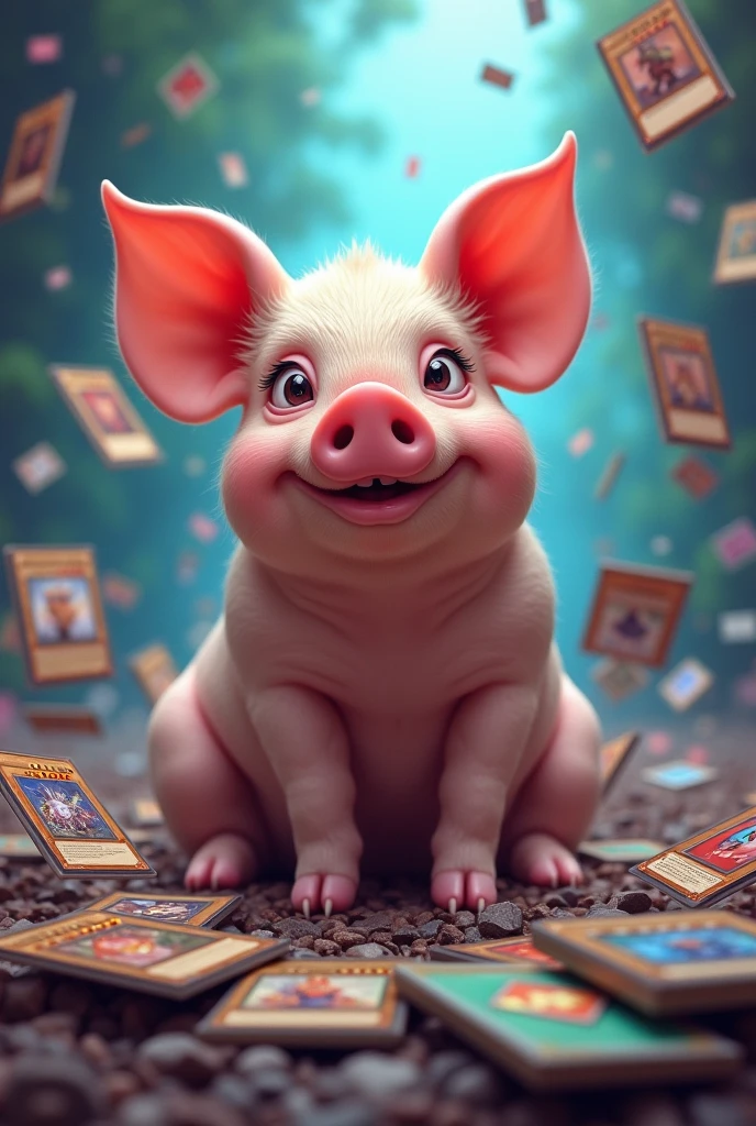 Pig with Yu-Gi-Oh cards!