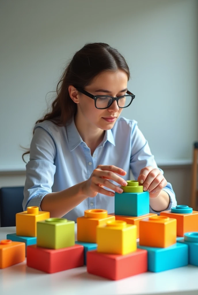  a person using blocks to show rotations.
