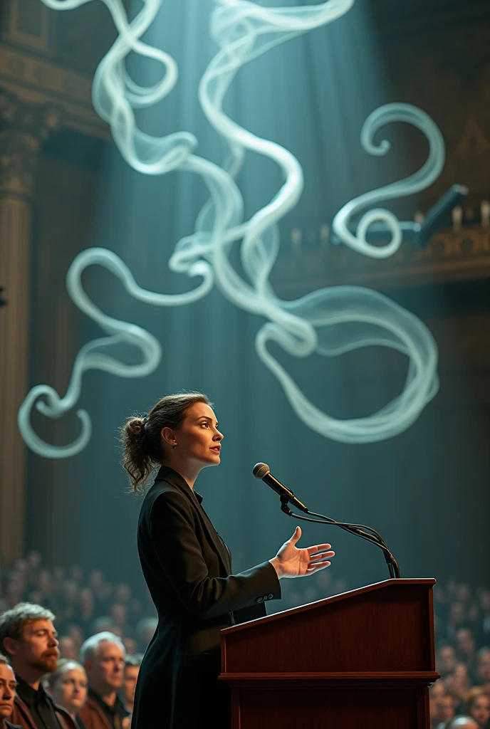 Woman gives an emotional lecture, squids move smoothly