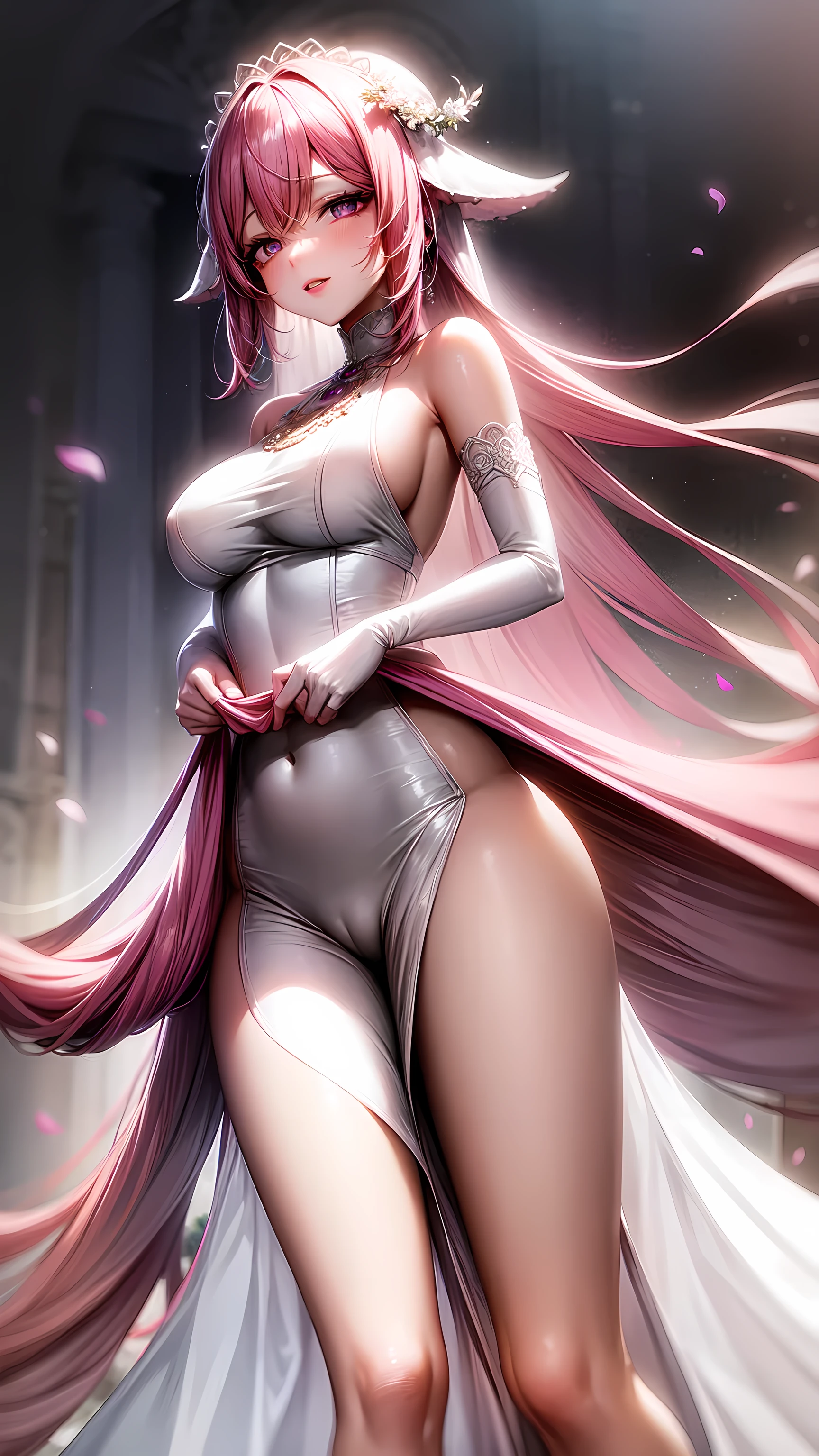 purple eyes,Wedding dress,long skirt,pink hair