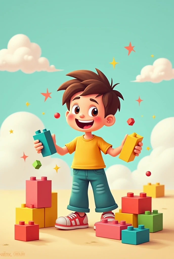  a person using blocks to show rotations.
make it like a cartoon