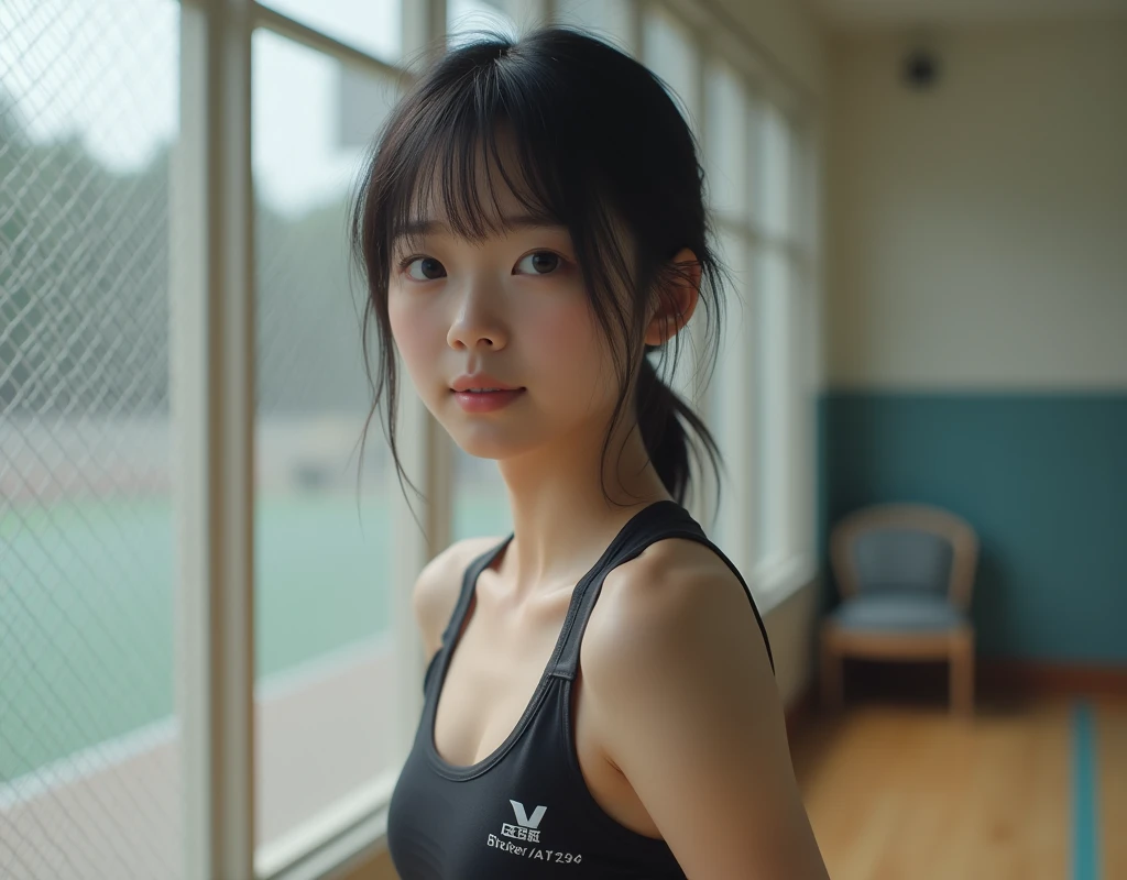 Realistic glowing skin, (発Sweat:1.8),sitting backwards,Look back at your face,Always look at the camera,(発Sweat:1.8),(Beautiful nipples in real life:1.6),,(whole body:1.9),(発Sweatしたリアルな白い肌:1.9),White socks, (black running shoes:1.8),
,Cold look,Cold Stare,Black Hair,short hair,Tie your hair short,Silky translucent white skin,,(Very detailed美しい顔), Great face and eyes, (Highest quality:1.4), (Very detailedな), (Very detailed CG 統合 8k 壁紙), Very detailed, High resolution raw color photos, Professional photography, Realistic portrait,Sweat,,(A Cup:1.9),(Flat Chest:1.9),(Very small breasts:1.9),(Breast augmentation:0.1),(Small breasts beginning to swell:1.9),(Breasts during puberty:1.9),
, (少女のwhole bodyの詳細なRAW写真), Canon EOS R5 250mm, Sharp focus, Cinema Lighting, (No makeup:1.2), Fine skin, Delicate collarbone,,(Ultra-high resolution:1.6), (Realistic:1.6),,(Japanese junior high school girls:1.9),(whole body:1.8),(Sweatが滴る肌:1.9),(The lower half of the body is black athletic wear:1.9),(Sweatで滲んだ肌:1.9),(Age is :1.9),(Raise one hand above your head:2),(The upper body is white athletics wear:1.9),Height is 155cm,Non-erect, thin nipples,very small nipples,Natural nipples,Real girl nipples,Not disgusting nipples、 (Armpit hair just starting to grow:1.9),(sit cross-legged:1.9),Sitting cross-legged,Sit, (Sitting cross-legged:1.9),