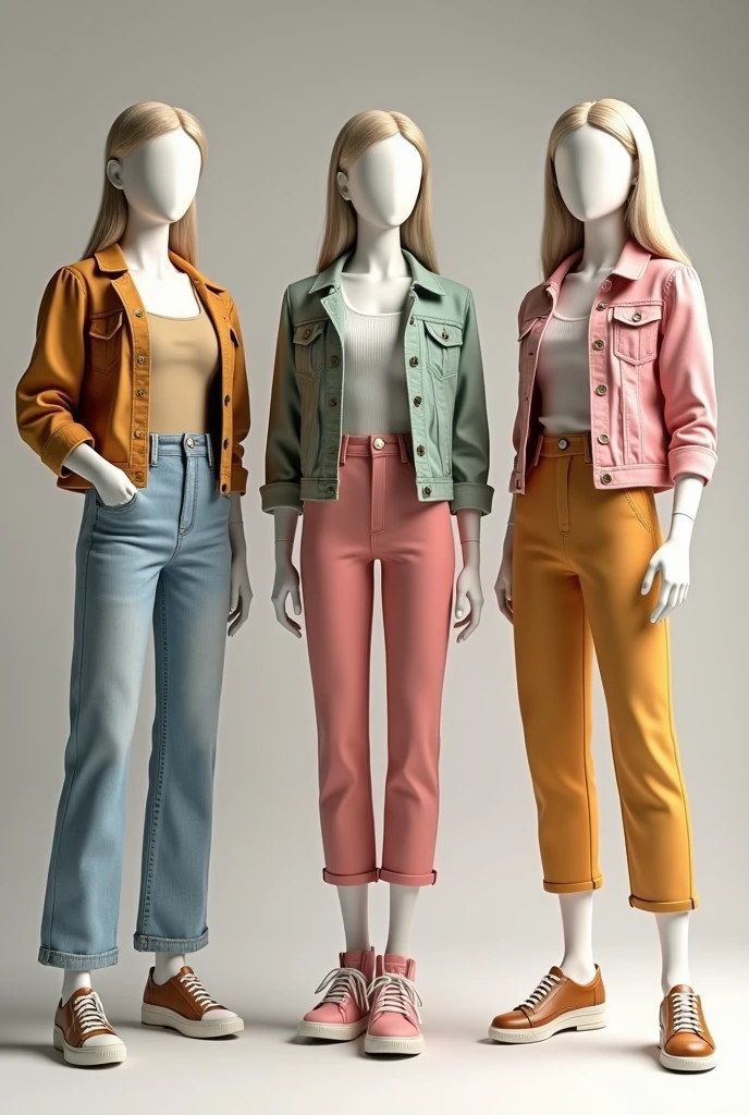 3 mannequins with casual, fashionable girls&#39; outfits